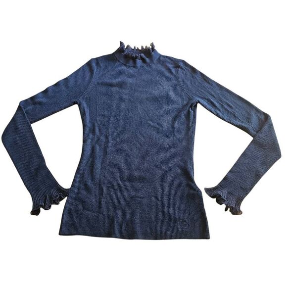 Ted baker Duana Sz 2 US S Midnight blue frill Neck detail light weight sweater - Picture 5 of 8